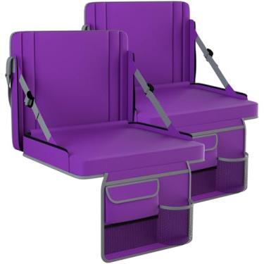 Imagem de Assentos de estádio com suporte para as costas, 2 unidades de cadeiras de arquibancada ajustáveis com encosto e assento almofadado com suporte de copo, alça de transporte e alça de ombro para eventos