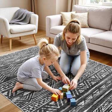 Imagem de Tapete de entrada lavável 10 x 12 cm: tapetes marroquinos modernos tapete de porta macio antiderrapante para sala de estar tapete fino de pilha baixa para cozinha, sala de jantar, quarto, decoração de