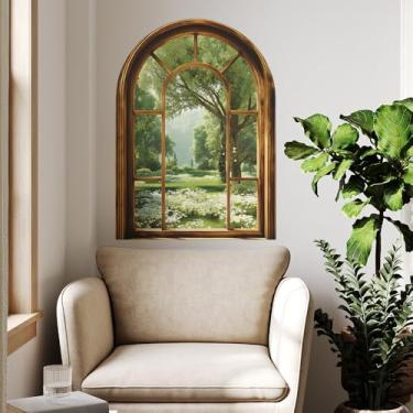 Imagem de ZARROUEA Adesivos de parede 3D adesivos de parede de janela falsa, paisagem de jardim arqueado do país americano, decalques de janela de paisagem, adesivo de parede, descasque e cole janela falsa