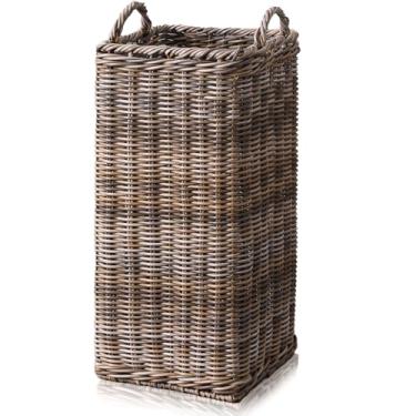 Imagem de GlikCeil Suporte de guarda-chuva de vime para entrada de 51 x 23 cm, suporte quadrado para guarda-chuvas com plástico para captura de água, cesto de balde, adequado para bengala de caminhada