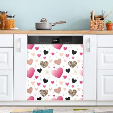Imagem de ATTX Capa de ímã de lava-louças de corações pequenos leopardo | Adesivo decorativo de eletrodomésticos de 58 x 66 cm para armários domésticos e eletrodomésticos #340