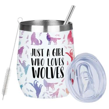 Imagem de Copo de vinho fofo Wolf Stuff, presentes engraçados de decoração de lobo para mulheres, meninas, irmãs, filhas, amantes de animais, aniversário, Natal, amizade, copo de vinho isolado, copo de vinho de