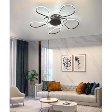 Imagem de Luminária de teto LED de 90 cm, 3000K-6000K, regulável, redonda, inteligente, com acabamento em galvanoplastia de luxo, ideal para sala de estar e quarto modernos (com controle remoto) (pret