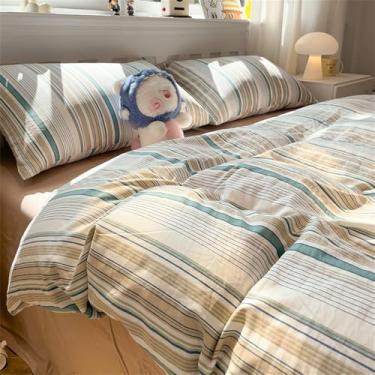 Imagem de Conjunto de cama xadrez listrado simples para casa e dormitório, kit de edredom macio ao toque, 5, 1,8 m, conjunto de 4 peças