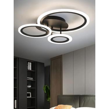 Imagem de Luminária de teto LED moderna, preta, com intensidade regulável e controle remoto, design em acrílico, iluminação inteligente para quarto, cozinha, corredor e escritório, 3000-6000K (55cm)