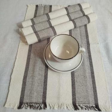 Imagem de Jogo Americano Natal 4 Peças Algodão Artesanal Tear Manual - Mesa Posta Rústica Elegante (Marrom crú)