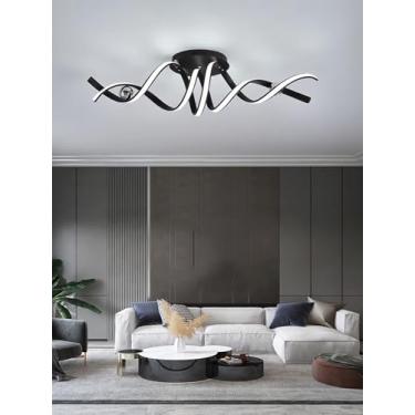 Imagem de Luminária de teto LED dimerizável, moderna, com altura ajustável, design em espiral e controle remoto, ideal para decoração de sala de estar, quarto e sala de jantar (preta, 100 cm).