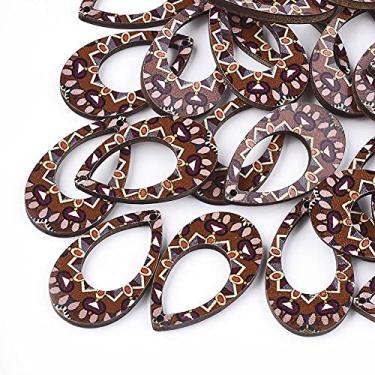 Imagem de 10 pingentes inacabados impressos em forma de lágrima, pingentes artesanais marrons, pingentes de fabricação de joias a granel para fabricação de brincos, 3,5 x 2,1 x 0,3 cm, orifício: 1,6 mm