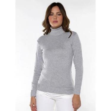 Imagem de Blusa de Tricot Gola Alta Cinza Mescla Manga Longa Justa-Feminino
