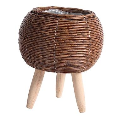 Imagem de Stgfyxgs Cesto para Plantas com Pés, Cesto para Plantas, Estilo Rústico, Ornamentos Simples, Cesto de Vime, Vaso de Flores para Café, Sala de Estar, R, Bola Marrom Escuro, Tamanho real
