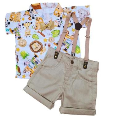 Imagem de Roupa Safari Menino Conjunto para Bebês - IEL, Branco, Bege, 2 anos