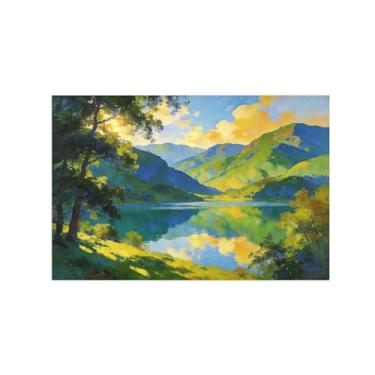 Imagem de BMZFYBS Impressão em tela de paisagem de arte de parede - nuvens de árvore de lago de montanha - quadros de pintura de decoração para sala de estar quarto 80 x 120 cm 31 x 47 pol sem moldura
