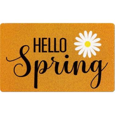 Imagem de Mindsoft Tapete de gato Welcome Peasants Tapete preto engraçado tapete de porta da frente para quarto, casa, decoração de férias internas 45 x 76 cm (Hello Spring)