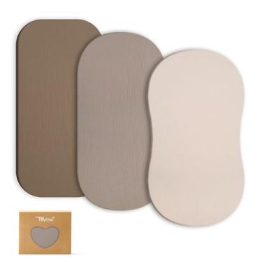 Imagem de TILLYOU Lençóis de berço de musselina para bebês meninos e meninas, pacote com 3, lençóis de colchão de berço de algodão elástico macio e respirável, ajuste ampulheta, oval retangular, 83 x 43 cm