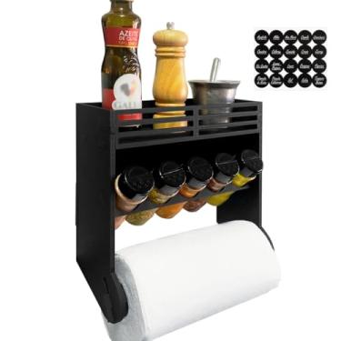 Imagem de Porta Temperos de Parede com 5 Potes 130ml Tampa Dupla e Etiquetas Organizadoras para Cozinha
