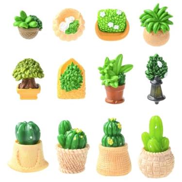 Imagem de KitBeads 48 peças 12 estilos verde minúsculo resina vaso plantas enfeite mini cacto flor ornamento para decoração de mesa de escritório em casa