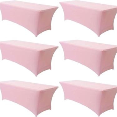 Imagem de 6 peças de capa de toalha de mesa elástica, tecido elástico durável e elegante, disponível nos tamanhos de 10 cm, decoração, casamento, casa (rosa, 183 x 76 cm x 76 cm)