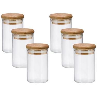 Imagem de Conj. 6 potes hermetico vidro boro c/tampa bambu 110ml - Casa Hera Mar