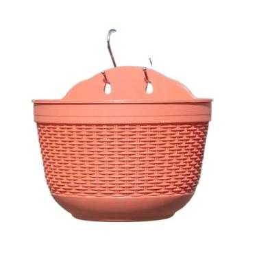 Imagem de Vaso de flores montado na parede imitação de vime tecelagem criativa plantador de flores jardim sem círculo cesta suspensa varanda de quintal (marrom)