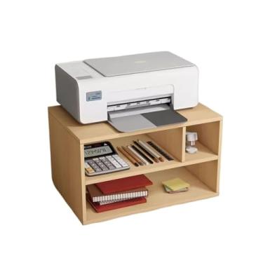 Imagem de Prateleira de impressora de mesa de escritório pequena dupla de madeira copiadora de mesa organizador de altura mesa de armazenamento para impressora (amarelo)