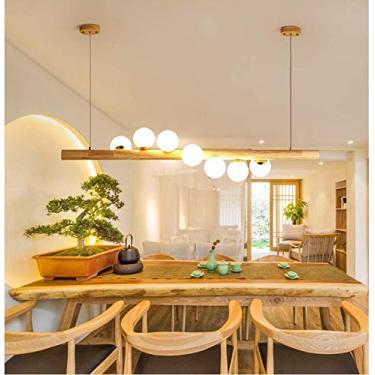 Imagem de Luminária pendente para casa, luminária suspensa de madeira para mesa de jantar, lustre com altura ajustável, lâmpada G9 com cúpula, luminária de teto para sala de estar, lustre para cozinha