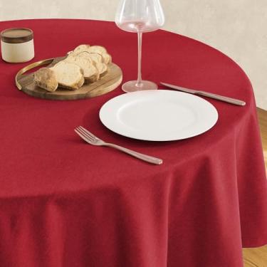 Imagem de Veblandy Toalha de mesa de linho texturizada à prova d'água e resistente a manchas, tecido decorativo sem rugas, capa de mesa para jantar/festa/buffet/casamento, 152 x 152 cm, vermelha