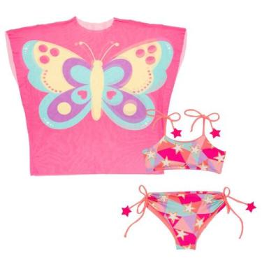 Imagem de Biquíni Dupla Face + Saída De Praia Kimono Tule Menina - Fofotinhos, E