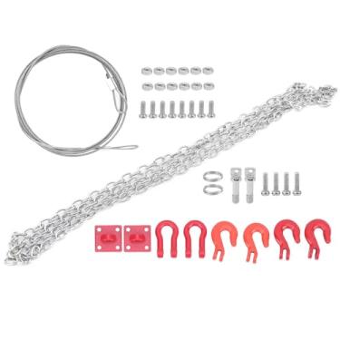 Imagem de Luqeeg Carro RC Universal Resgata Fivela Reboque Corrente Corda para Axial SCX10 D90 CC01 Conjunto de Corda de Reboque de Metal, Acessórios de Carro Modelo RC Vermelho Durável para Carros 1/10