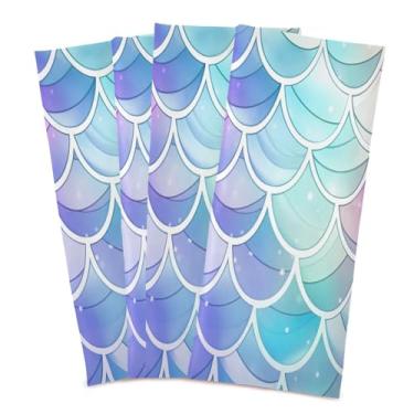 Imagem de Wassud Toalhas de cozinha padrões de sereia arco-íris toalhas de prato de cozinha pacote com 4 panos de prato macios com laço para pendurar toalha de mão super absorvente de secagem rápida toalhas de