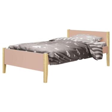 Imagem de Cama Solteiro Simba Rosa Acetinado com Pés Natural – Reller