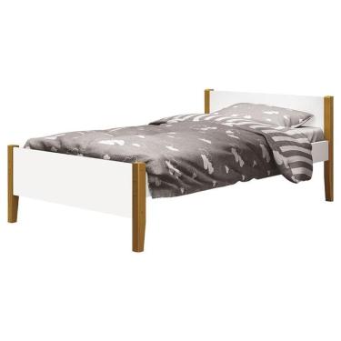 Imagem de Cama Solteiro Simba Branco Acetinado com Pés Madeira – Reller