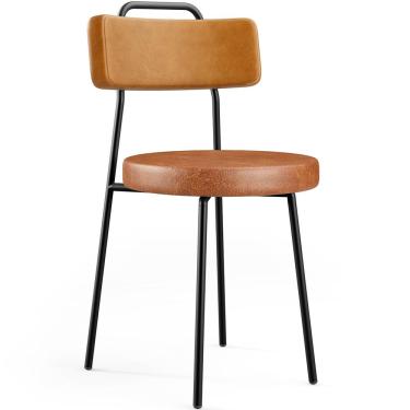 Imagem de Cadeira Decorativa Estofada Para Sala De Jantar Barcelona L02 Couríssimo Whisky Camel - Lyam