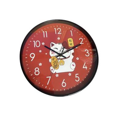 Imagem de Baoblaze Relógio de parede decorativo para o Ano Chinês, 30 cm, arte decorativa, relógio de parede silencioso para casa, café, loja, cozinha e sala de, Gato Sortudo