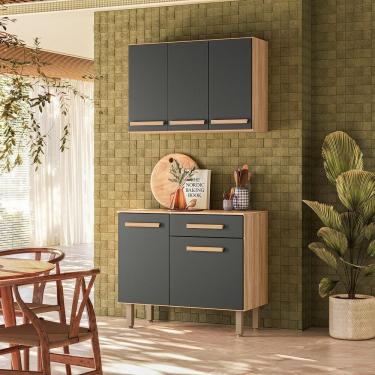 Imagem de Armário Aereo E Balcão Para Cozinha Lemon Freijó/chumbo Nicioli Freijó/chumbo