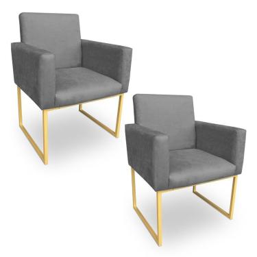 Imagem de Kit 2 Poltronas Decorativa Nina Suede Grafite Base Metálica Industrial Dourado - Pallazio
