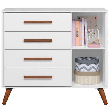Imagem de Cômoda Sapateira Infantil 1 Porta 4 Gavetas Magia Branco Acetinado