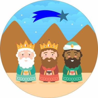 Imagem de Painel de Lona Redondo Três Reis Magos Estrela Cadente - Fabrika de Fe