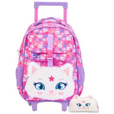 Imagem de Kit Escolar Gatinha Mia Mochila Rodas + Estojo Pelúcia Sweet - Xeryus
