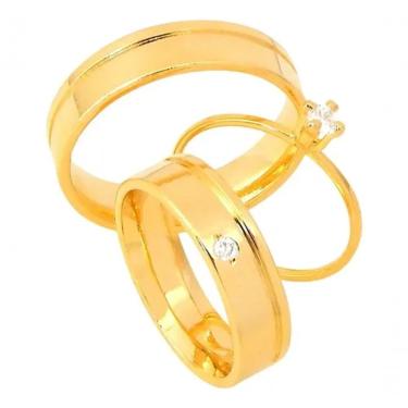 Imagem de Par De Alianças Banhada A Ouro 18k 6mm Com Lateral Friso