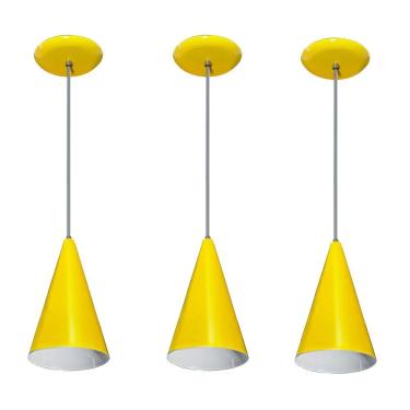 Imagem de Lustre Pendente Balcão Cozinha Amarelo 03 Un
