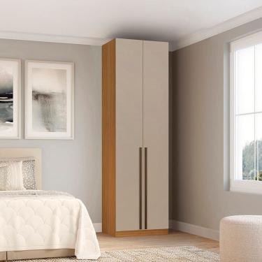 Imagem de Guarda-roupa Modular 2 Portas com Prateleiras e Cabideiros 90cm 100% Mdf Altezza Trend Freijó/Off White