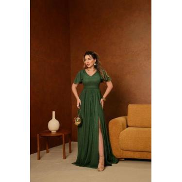 Imagem de Vestido Longo Festa Decote V Fenda Madrinha - - Glamoor Festa, Verde o