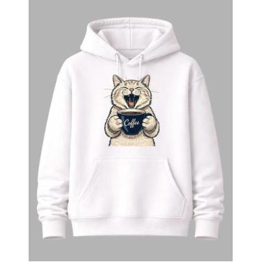 Imagem de Blusa De Frio Gato Coofe Cat Moletom Unissex Adulto - NM KIds, Branco,