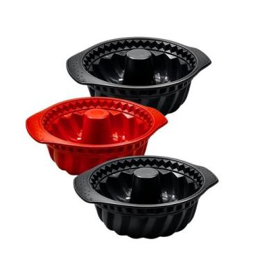 Imagem de Kit 3 Assadeira Antiaderente Pudim Bolo Molde Forno Sobremesas Cozinha