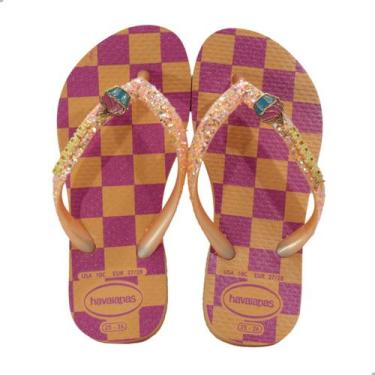 Imagem de Chinelo Infantil Menina Havaianas Kids Slim Glitter II Pêssego, Rp, 00