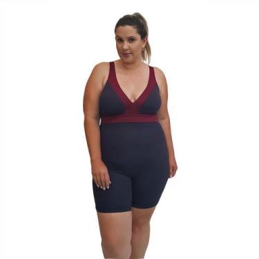 Imagem de Macaquinho Natação Plus Size Preto e Marsala com Sustentação - Steward