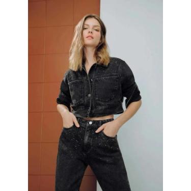 Imagem de Jaqueta Jeans Cropped Manga Longa PRETA Reta DZARM/ TAM: P