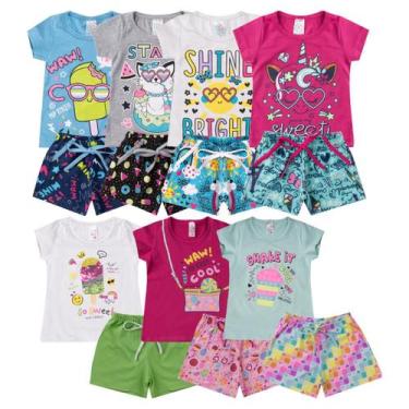 Imagem de Kit 7 Conjuntos Estampados Infantil de Verão Feminina Roupas de Crianç