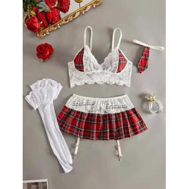 Imagem de Conjunto De Lingerie Sexy Feminina Para Cosplay: Sutiã, Minissaia Aber