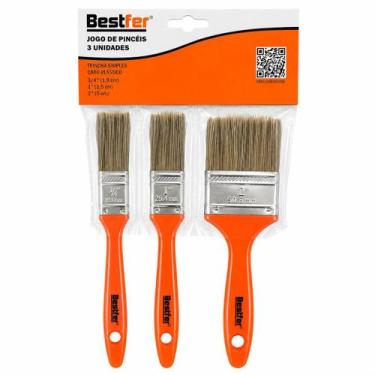 Imagem de Kit 3 Pinceis Cerdas Gris Leves Cabo Reforçado Domestico - BESTFER